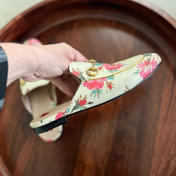 Gucci floral print leather loafers 38.5 - Picture 3 of 6